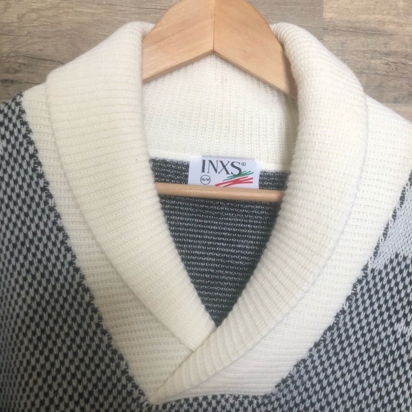 Vintage Shawl Collar Wool Blend Loose Fit Sweater Geometric Pattern Medium - Picture 3 of 11